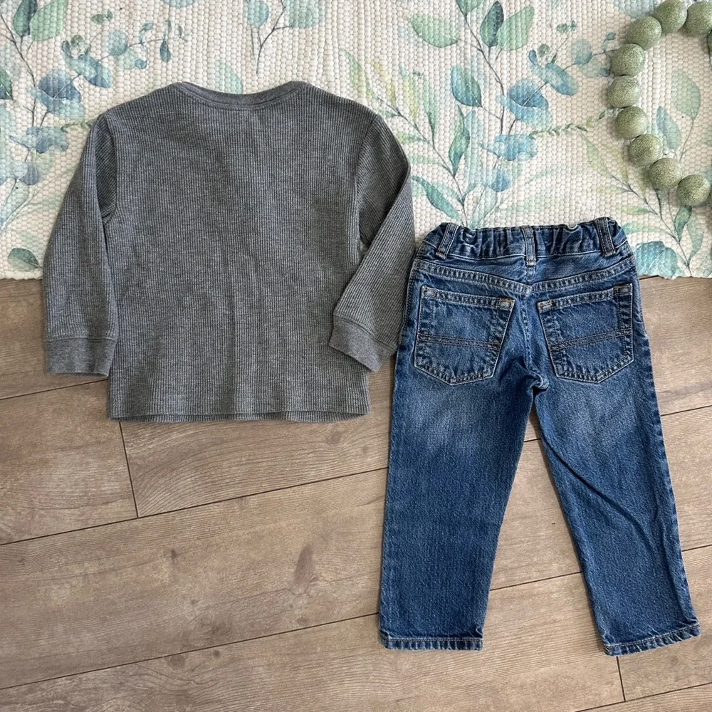 Oshkosh B’Gosh Toddler Boy Straight Jeans & Vintage Wonderkids Henley Shirt Set